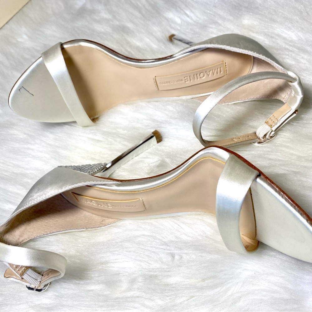 Vince Camuto Heels Wedding Diamond Embellished Ankle Strap Satin Formal Open Toe - Picture 7 of 12